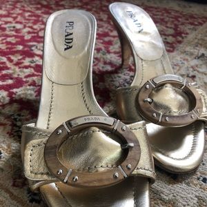 Gold PRADA kitten heels
